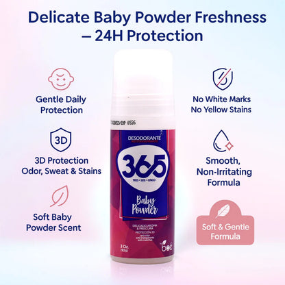 Boé 365 Baby Powder Antiperspirant Deodorant 3 oz - 3D Protection: Anti-Odor, Anti-Perspirant