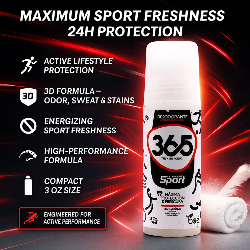 Boé 365 Intense Sport Antiperspirant Deodorant 3 oz - 3D Protection: Anti-Odor, Anti-Perspirant