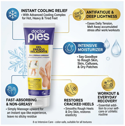 Doctor Pies Gel Refrescante para Pies y Piernas Cansadas - Crema Intensiva de 250 ml para un Alivio Calmante