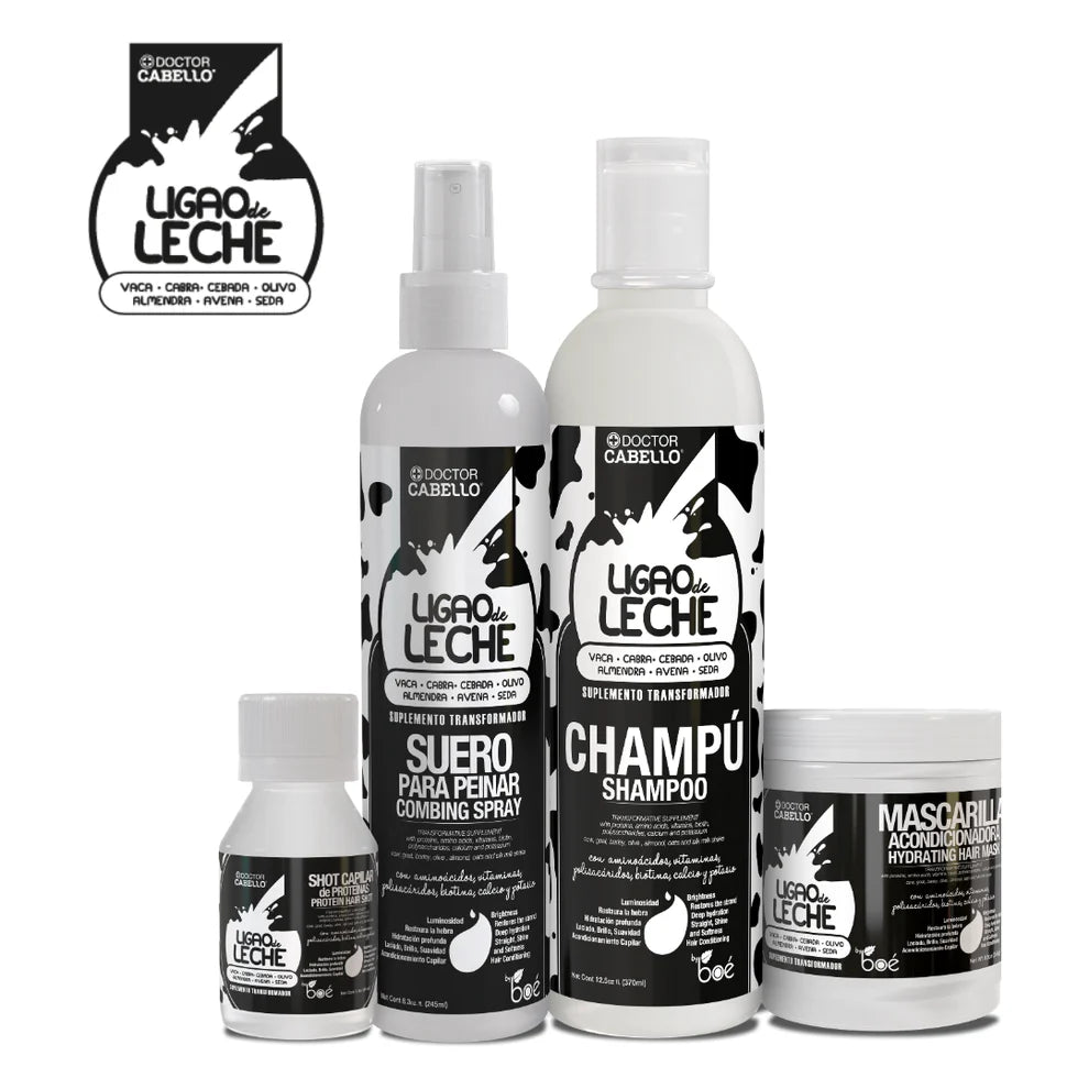 Boé Ligao de Leche 4-Piece Hair Care Set - Milk Proteins, Biotin & Vitamins for Repair, Shine & Smoothness