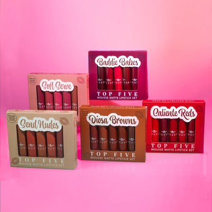 ITALIA DELUXE -  TOP FIVE MOUSSE MATTE LIPSTICS SET 5PC (VARIOUS SHADES)