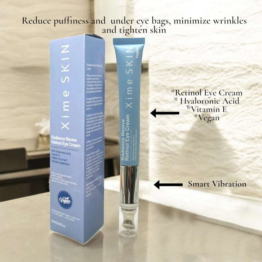 XIME SKIN Retinol Radiance Revive Eye Cream with Vibrating Applicator. Vegan